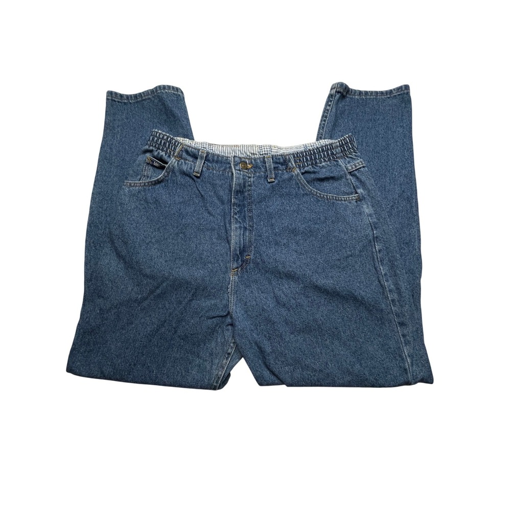 Lee Jeans Womens 16 Blue Medium Wash Tapered Leg High Rise Elastic Side Waist